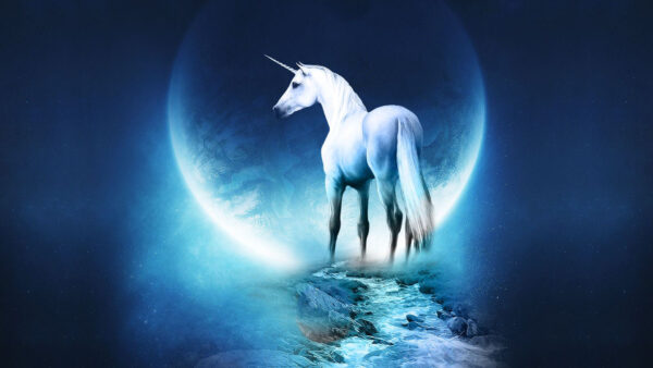 Wallpaper Moon, Unicorn, Desktop, Background, Blue