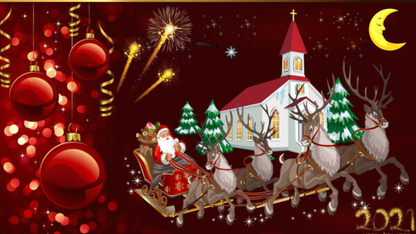 Wallpaper Christmas, Santa, Claus, Church, Decoration, Balls, Fireworks