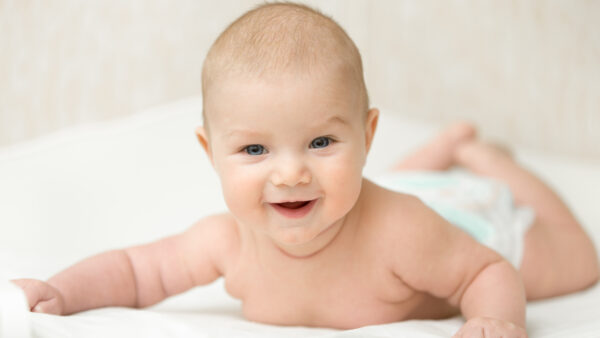 Wallpaper Bed, Smiling, Lying, Cute, Background, Blur, Baby, Down, White