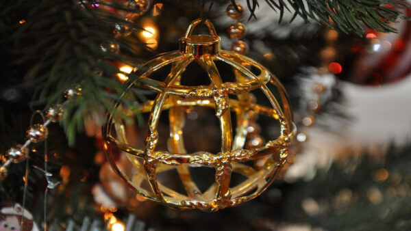 Wallpaper Background, Golden, Tree, Blur, Lights, Balls, Christmas, Bokeh