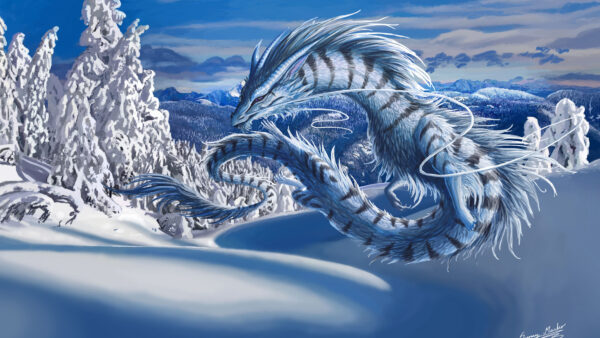 Wallpaper Fantasy, Blue, Dragon, Snow, Desktop, Dreamy, Sitting