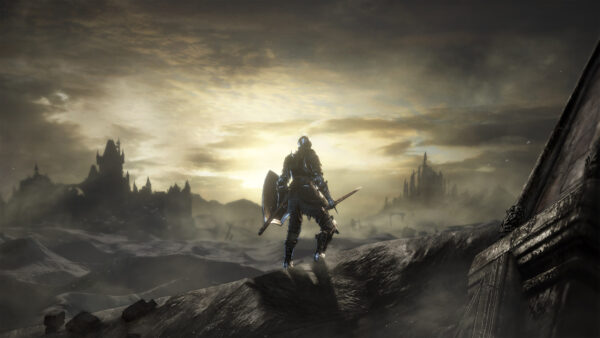 Wallpaper Games, Background, Shield, Desktop, View, Warrior, Sunrise, With, Sword, Standing, Back, Souls, Dark