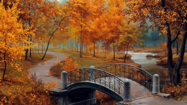 Wallpaper Autumn, Path, Bridge, Park, Walkway, Desktop, Nature, During