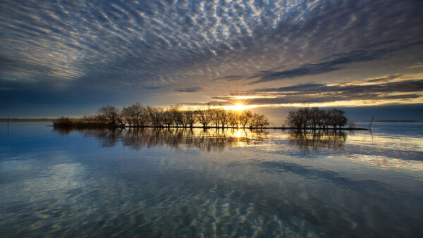 Wallpaper Japan, With, During, Nature, Gray, Clouds, Under, Desktop, Lake, Trees, Sunset