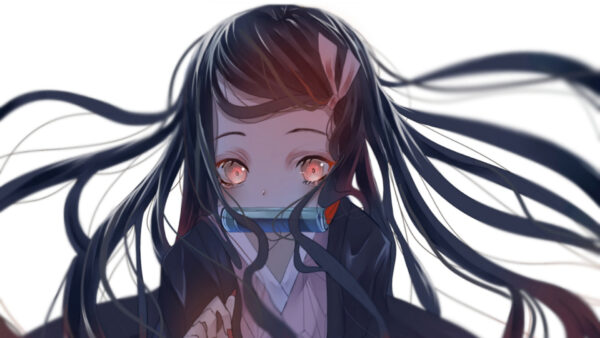 Wallpaper Kamado, Eyes, White, Hair, Background, Desktop, Long, And, With, Slayer, Anime, Pink, Nezuko, Demon