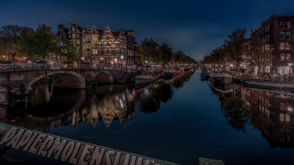 Wallpaper House, Amsterdam, With, Canal, Travel, Night, Desktop, Bridge, Reflection, Building, Netherlands