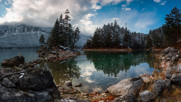Wallpaper Fir, Alps, Trees, Mountain, Lake, Germany, With, Bavaria, Nature, Desktop, Reflection
