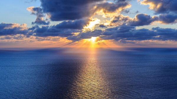 Wallpaper Sea, Sky, Beautiful, Yellow, White, Horizon, Ocean, Clouds