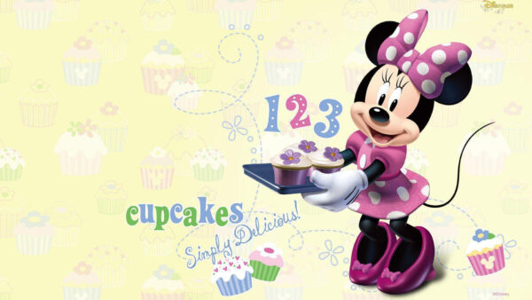 Wallpaper Plate, Mouse, Minnie, Cupcakes, With, Desktop