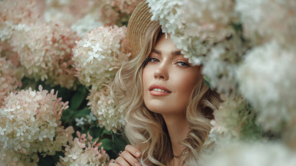 Wallpaper Flowers, Between, Girls, Model, Standing, Girl