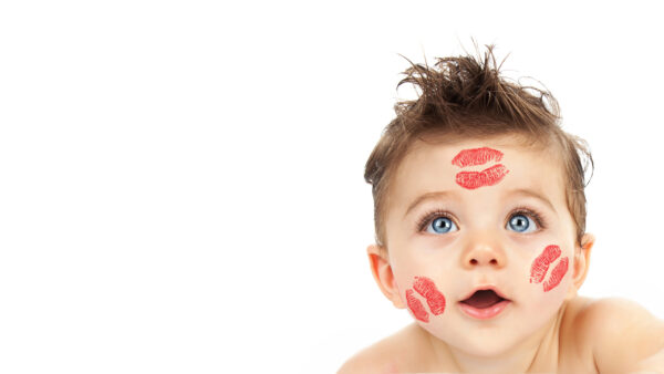 Wallpaper Mark, Face, White, Baby, Big, Background, Blue, Funny, Lipstick, Eyes