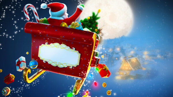 Wallpaper Reindeer, Santa, Claus, Background, Sky, Christmas, Gift, Moon, Boxes