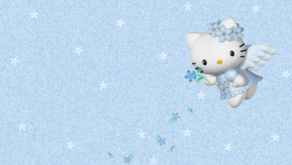 Wallpaper Wings, Kitty, Flowers, White, Hello, Blue, With