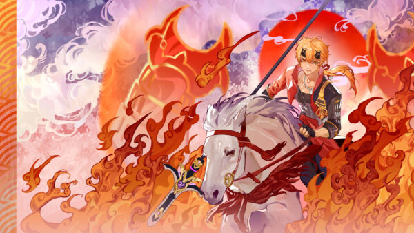 Wallpaper Genshin, White, Background, Thoma, Impact, Horse, Fire