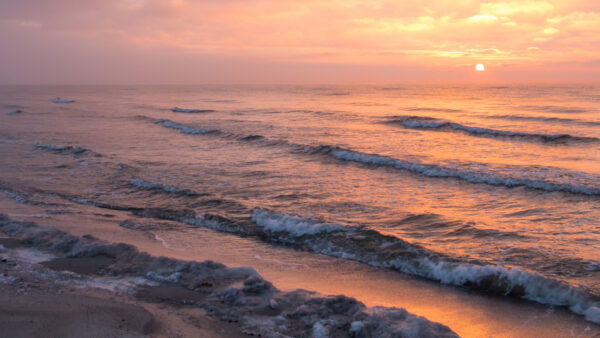 Wallpaper Desktop, Sunset, Nature, Waves, Horizon, During, Ocean, Mobile