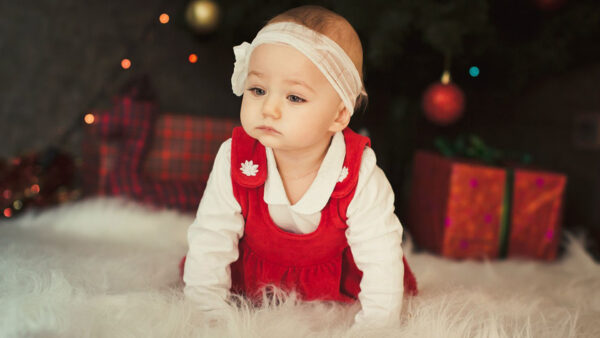 Wallpaper White, Dress, Red, Adorable, Wearing, Baby, Cute, Blur, Christmas, Background, Girl, Toddler, Boxes