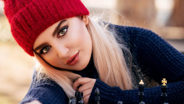 Wallpaper Blue, Eyes, Girl, Dress, Model, View, Wearing, Knitted, Woolen, Girls, And, Closeup, Red, Beautiful, Cap, Grey