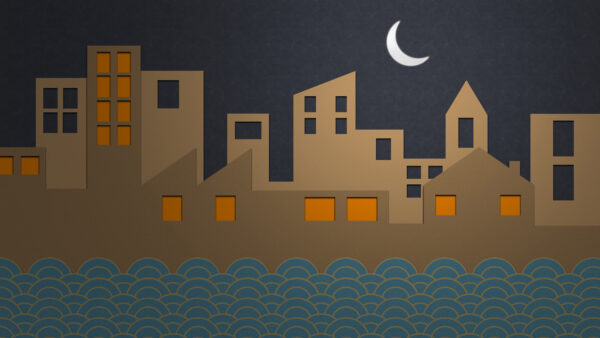 Wallpaper Creative, City, Moon