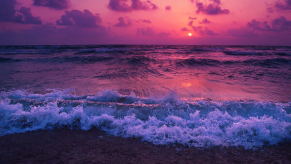 Wallpaper Above, During, Purple, Nature, Waves, Sunset, Ocean, Desktop, Sky, Cloudy