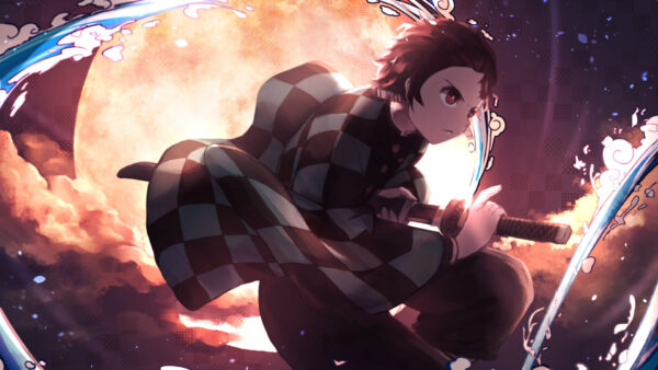 Wallpaper And, Tanjirou, With, Anime, Demon, Slayer, Moon, Background, Having, Desktop, Sword, Kamado, Clouds