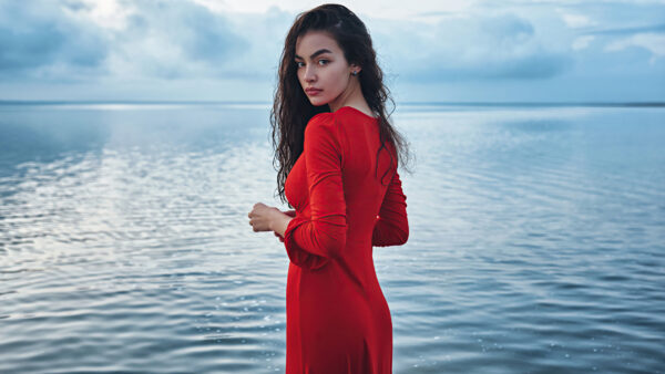 Wallpaper Desktop, Dress, Mobile, Water, Standing, Red, Wearing, Girl, Girls, Model, Background, Beautiful