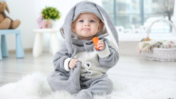 Wallpaper Cute, Desktop, Eating, Wearing, Carrot, Costume, Baby, Bunny