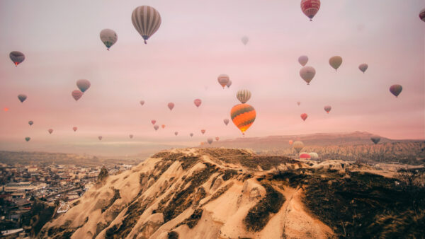 Wallpaper Balloons, Above, Hot, Beautiful, Air, Daytime, Mountains, During, Flying