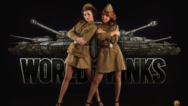 Wallpaper Front, Desktop, Standing, Tank, World, Tanks, Girls, Two, Games