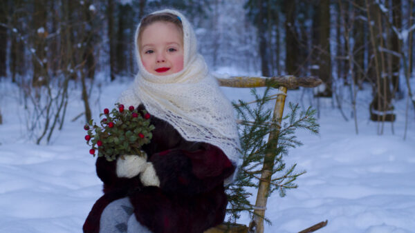 Wallpaper Winter, Cute, Desktop, Around, Chair, During, Girl, Snow, Wooden, Small, Beautiful, Sitting