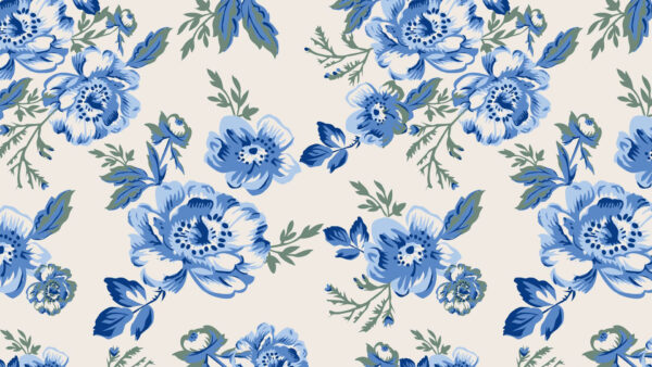 Wallpaper Background, Leaves, Preppy, White, Green, Flowers, Blue