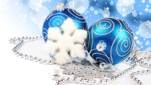 Wallpaper Blue, Silver, Desktop, Snowflake, Christmas, Ornaments