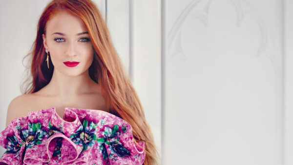 Wallpaper Girls, White, Dress, Beautiful, Background, Standing, Girl, Pink, Model, Redhead, Sophie, Turner, Wearing