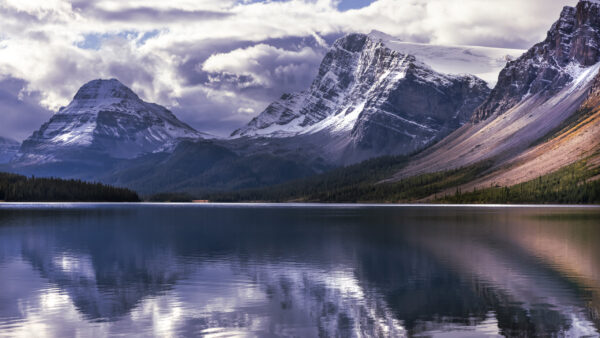 Wallpaper Nature, White, Snow, Landscape, Under, Covered, Blue, Reflection, Slope, Mountains, Sky, View, Clouds, River