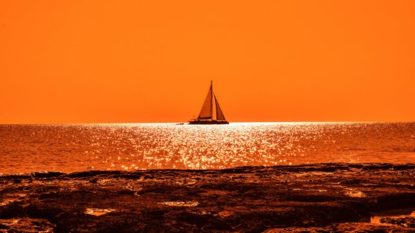 Wallpaper Boat, Sunset, Sail