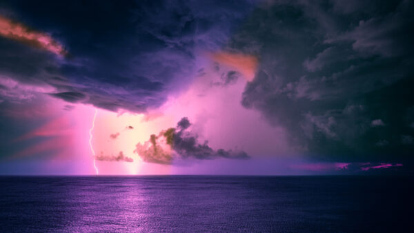 Wallpaper Desktop, With, Lightning, Horizon, Storm, Cloud, Nature, Ocean