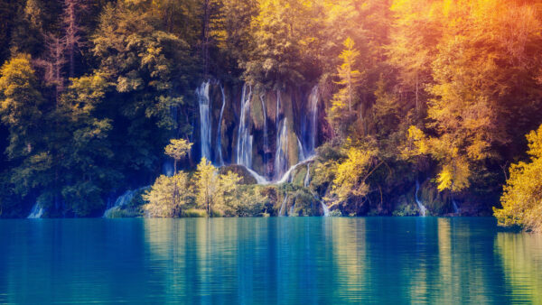 Wallpaper Mobile, Desktop, Nature, Fall, Waterfall, Foliage, Lake