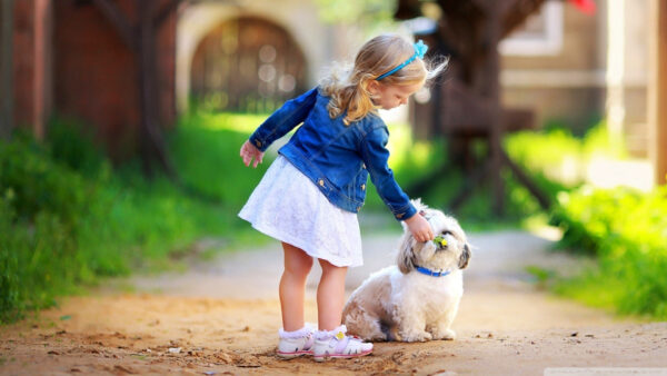 Wallpaper Girl, Coat, Desktop, Blur, With, Dress, Background, Cute, Playing, White, Puppy, Blue, Baby, Wearing