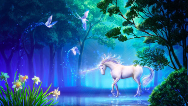 Wallpaper Unicorn, Desktop, Background, Blue, Fantasy, White
