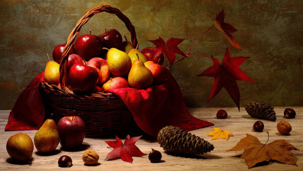 Wallpaper Apple, Fall, Basket, Fruit