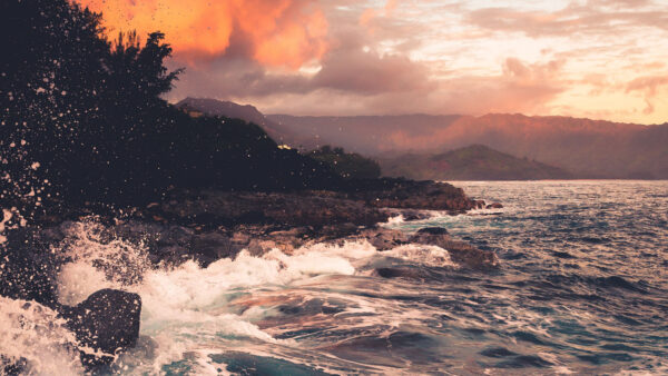 Wallpaper Coast, Nature, Sea, Mountains, Desktop, Clouds, Mobile, Black, Rocks, Landscape, Sky, Under, Waves