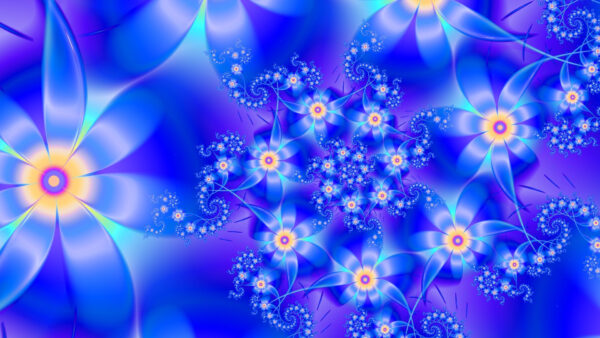 Wallpaper Blue, Abstract, Abstraction, Yellow, Flowers, Fractal