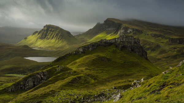 Wallpaper Rock, Greenery, Valley, Nature, Sky, Lake, Under, Mountains, Blue