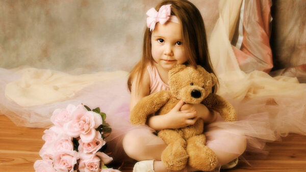 Wallpaper Teddy, Wearing, Net, Dress, Bear, Light, With, Little, Pink, Cute, Girl, Brown