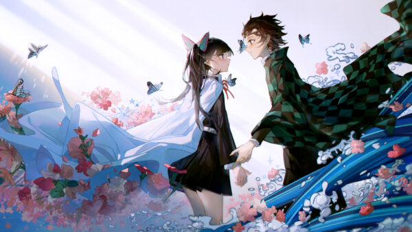 Wallpaper Tsuyuri, Anime, Desktop, Flowers, Kanao, Around, Kamado, Demon, And, Slayer, Butterflies, Tanjirou, Standing