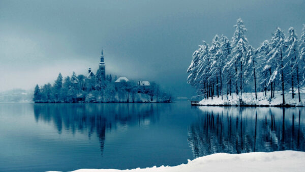 Wallpaper Covered, Castle, Nature, Water, Desktop, Snow, Mobile, Trees, Body, Middle, The, And