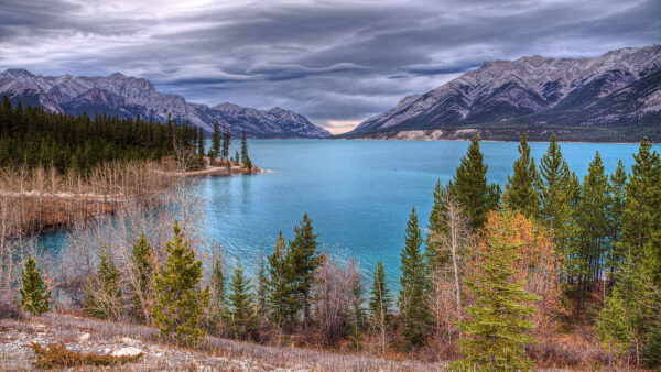 Wallpaper Mobile, Canada, Cloudy, Desktop, Sky, Mountain, Nature, Under, Lake, Abraham