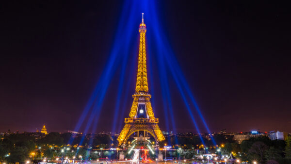 Wallpaper Black, Desktop, Yellow, Lighting, Travel, With, Sky, Background, Paris, Eiffel, Around, Tower, Blue, Lights