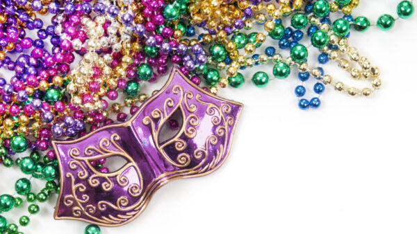 Wallpaper Mardi, Background, With, Colorful, Purple, Beads, White, Gras, Mask