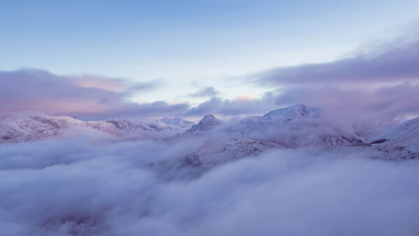Wallpaper With, Covered, White, Sky, Under, Desktop, Mountain, Fog, Mountains, Snow, Blue, Mobile
