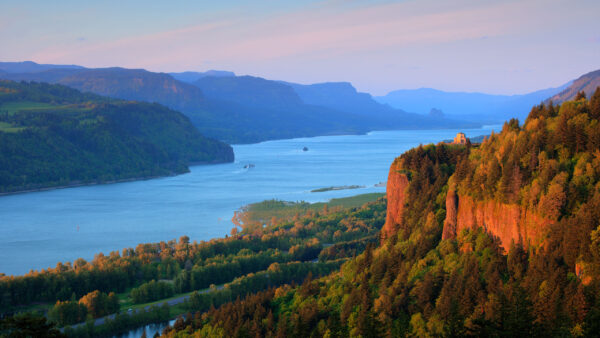 Wallpaper And, Rocks, Trees, Green, River, Between, Nature, Mountains